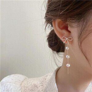 Bow Pearl Drop Earrings | Coquette Minimalist Jewelry, Wedding & Party